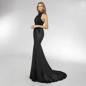 New Size 10 Black Lace Halter Lace Mermaid Prom Evening Dress XH1029